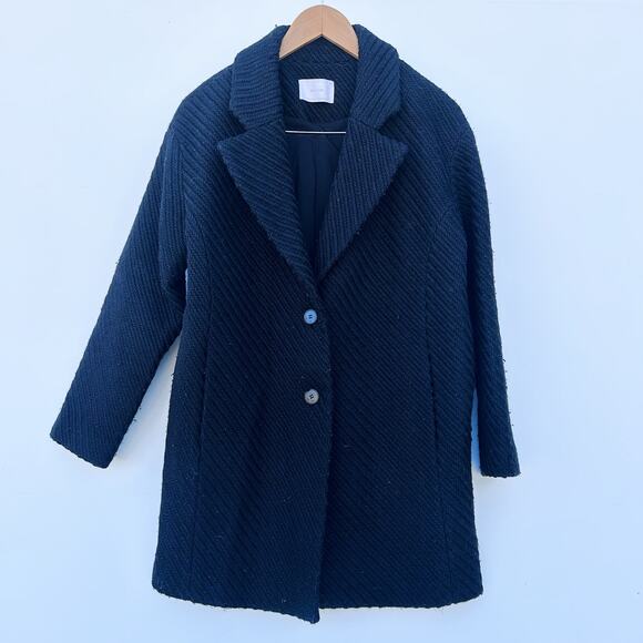 Oak + Fort Oversized Chunky Wool Knit Black Blazer Jacket Coat Small Cotton - Picture 1 of 9